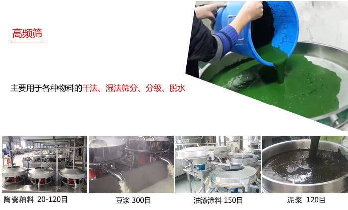 用于各種物料的干法，濕法，分級，脫水等功能
